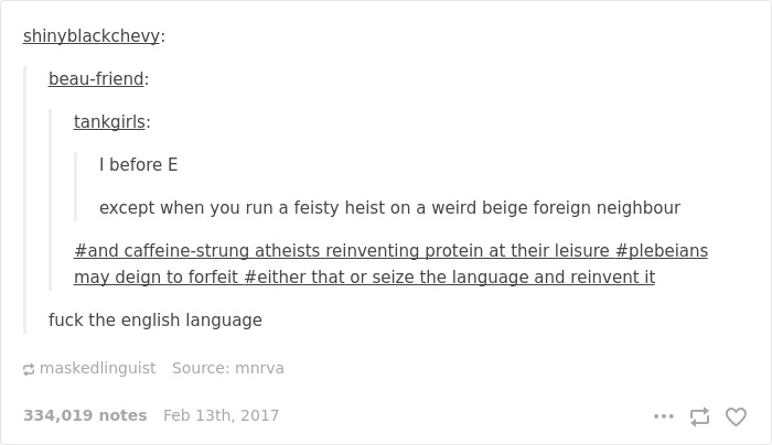 English language joke about I before E