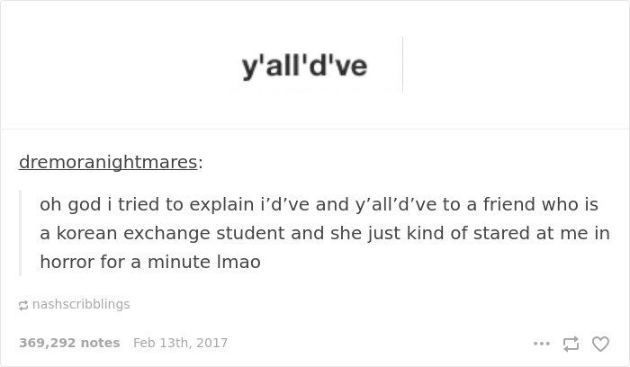 English language joke about "y'all'd've"