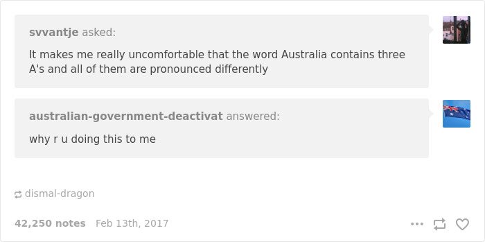 English language joke about pronouncing "a" in Australia 