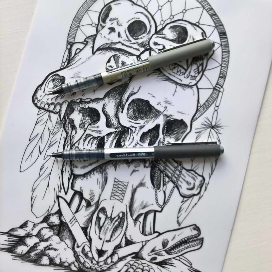 I Took Three Days To Sketch This Animal Skull Totem