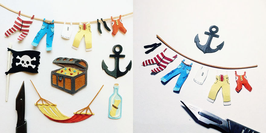 Pirate Island: Papercraft Collaboration Of Two Artists From Uk And Russia