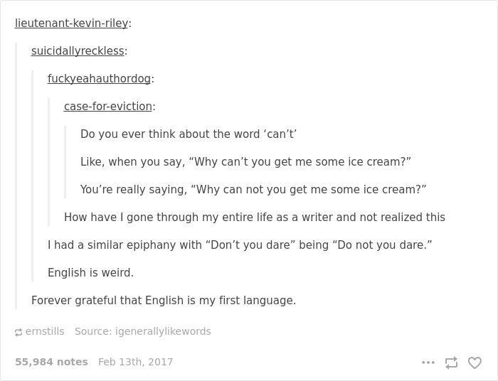 English language joke about "can't"