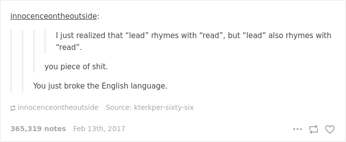 English language joke about "lead" and "read" 