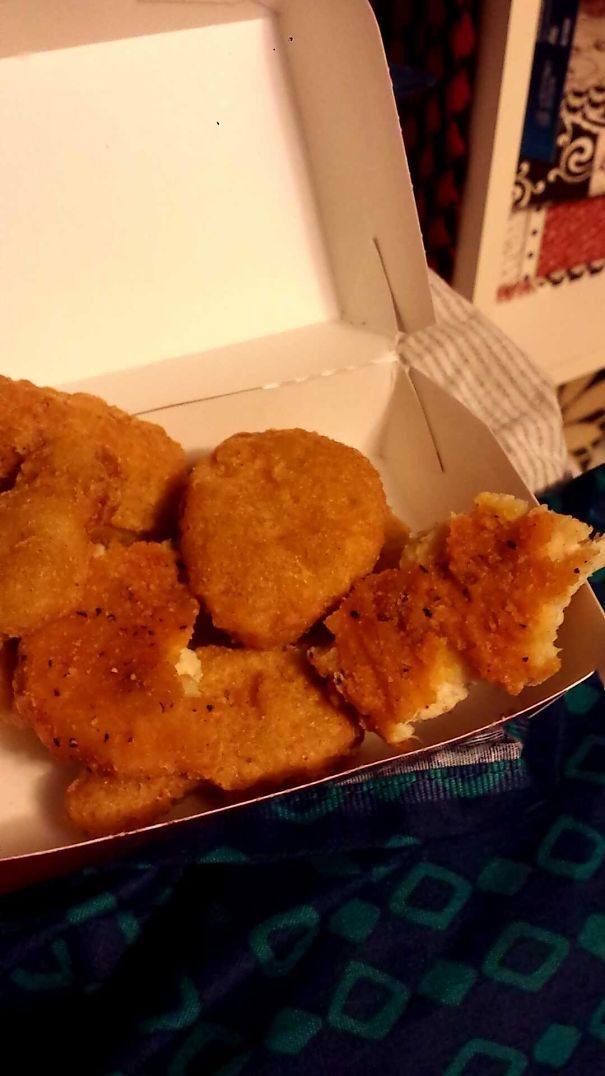 Got Home And Opened My Nuggets From Mcdonald's. I Think They Ran Out Of Nuggets So They Ripped Up A Chicken Patty