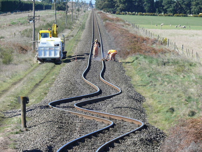 Bent Rail Tracks After A New Zealand Earthquake.
