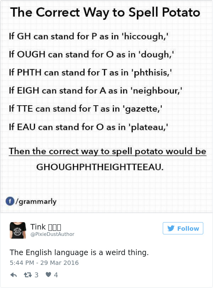 English language joke about spelling "potato"