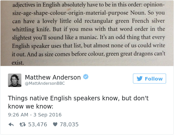 English language joke about native English speakers 