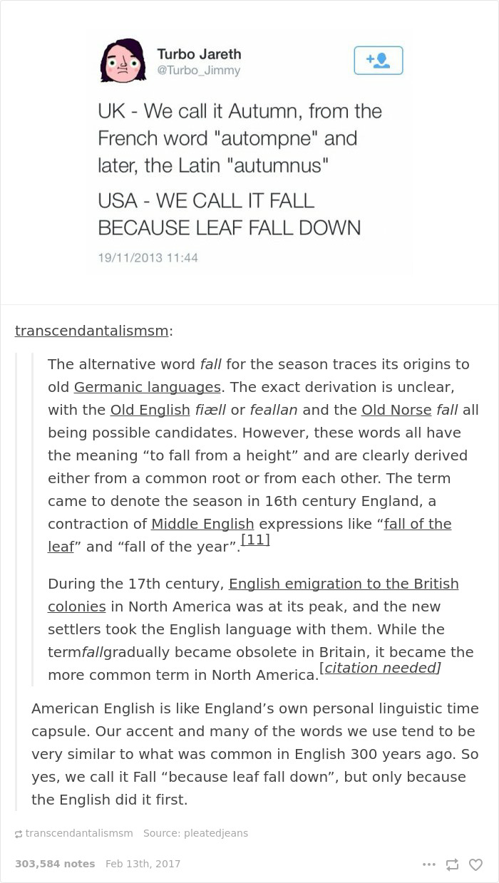English language joke about autumn vs fall 