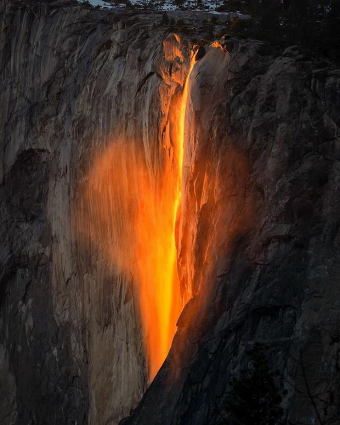 Yosemite Firefall. It's Actually Not Lava But A Ray Of Sunlight. This Only Happens For 1-2 Weeks Near The End Of February If There Is Enough Snow And Semi Clear Sunset. It Only Last For 10mins Or Less