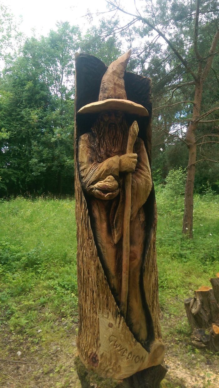 I Create Detailed Wooden Sculptures Carving Them With A Chainsaw