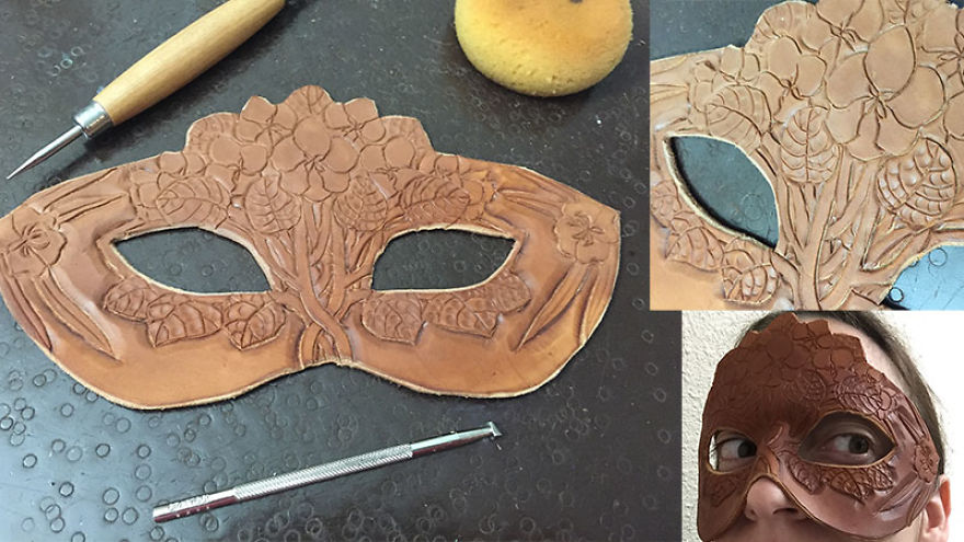 I Crafted A Mask With Violet Birth Flowers Out Of Leather