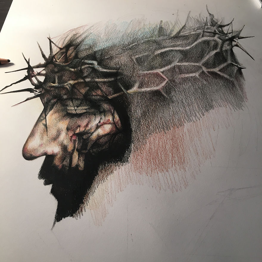 The Passion Of Christ - A Movie Poster Recreated With Colored Pencils