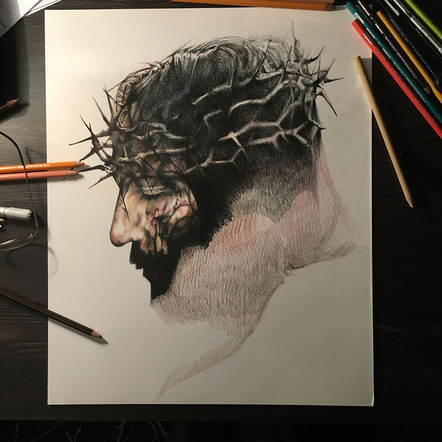 The Passion Of Christ - A Movie Poster Recreated With Colored Pencils