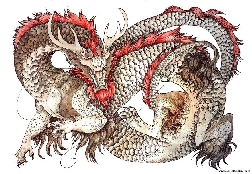 Dragons & Mythical Beasts Created In Ink And Watercolour By Artist Collette J Ellis