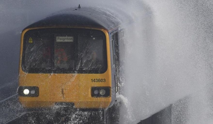 Extreme Water Train In Dawlish, England