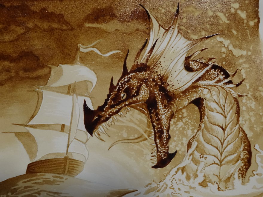 I Made Some Epic Dragons Using Only Coffee And Paint Brushes