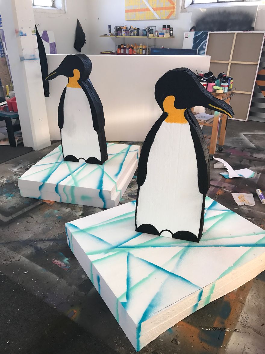 I Made Penguin Sculptures And Placed Them In The Waters Around My Town To Raise Awareness About Global Warming