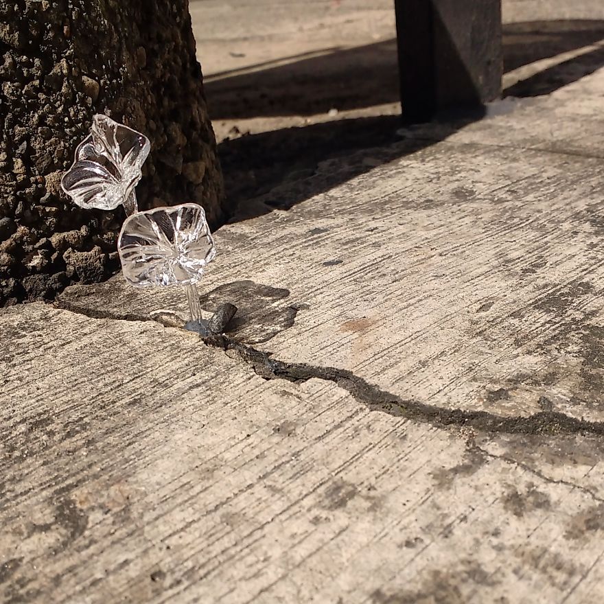 I Made Little Magic Mushrooms In Glass (or Strange Flowers?) And Put Them In My City's Broken Places.