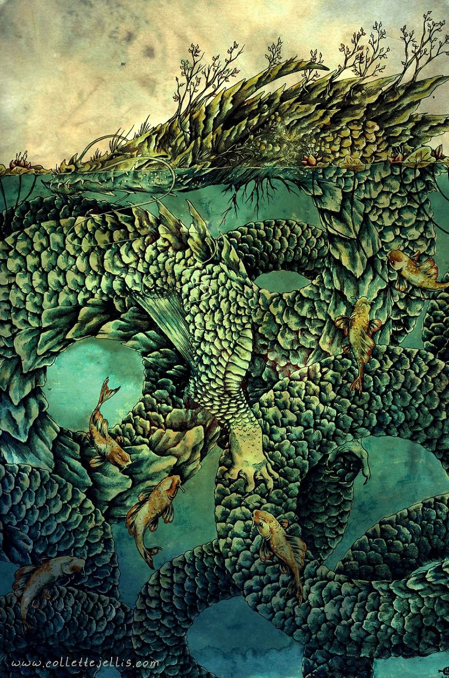 Dragons & Mythical Beasts Created In Ink And Watercolour By Artist Collette J Ellis