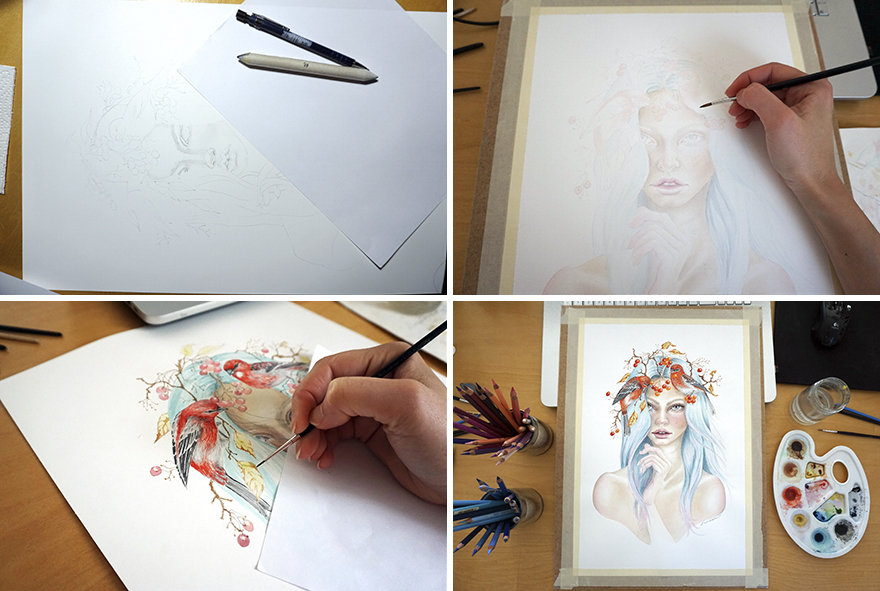 My Watercolor And Colored Pencils Time-Lapse, "Rowan"