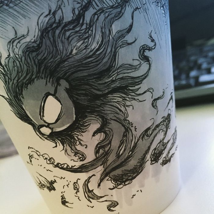 While Working As An Animator I Still Find The Time To Draw On Coffee Cups