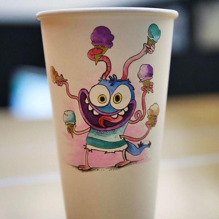 While Working As An Animator I Still Find The Time To Draw On Coffee Cups