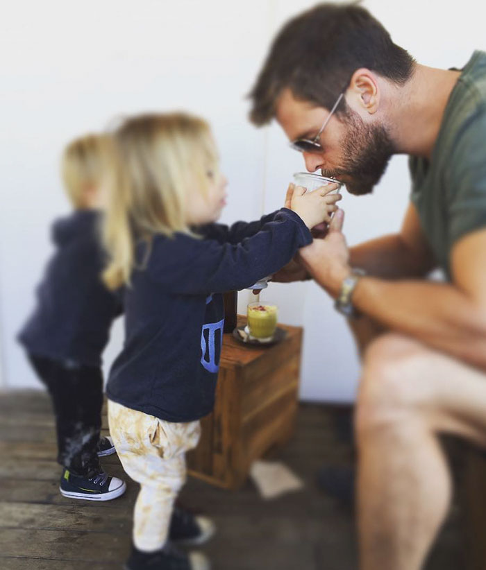 "Tristan Making Sure Papa Gets His Morning Coffee"
