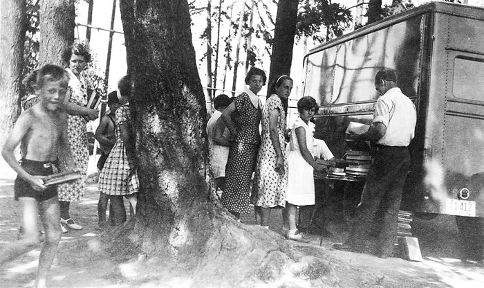 Patrons In Bookmobile Line
