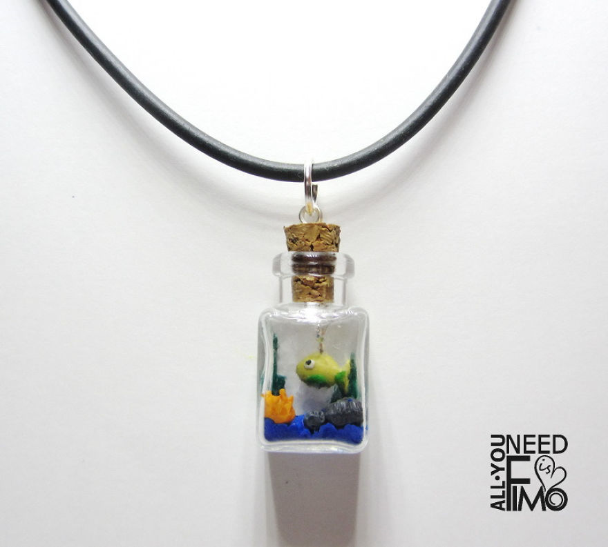 I Made This Sea-In-The-Bottle Charm Out Of Polymer Clay! It Took Me 2 Hours To Make This Miniature!