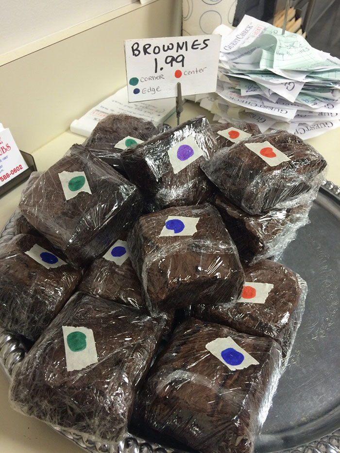 brownies with stickers in different colors