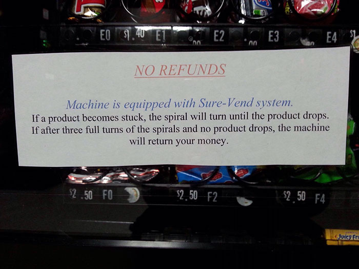 information on the paper hanging on the vending machine