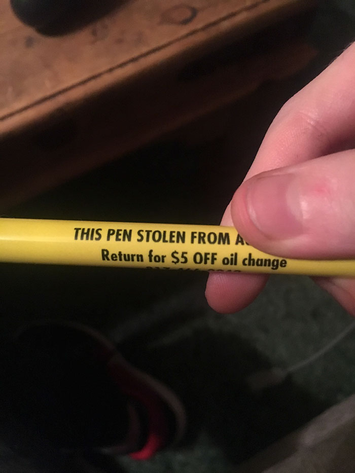 This Auto Shop Knows You Steal Their Pens, But Offers A Discount On An Oil Change If You Return Them