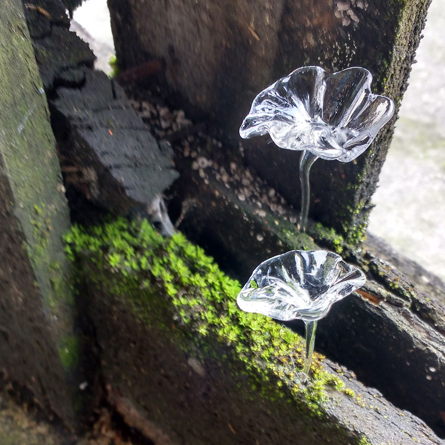 I Made Little Magic Mushrooms In Glass (or Strange Flowers?) And Put Them In My City's Broken Places.