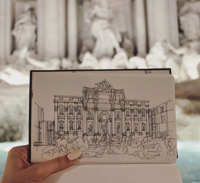 Sketch Of Fontana Di Trevi In Roma, Italy