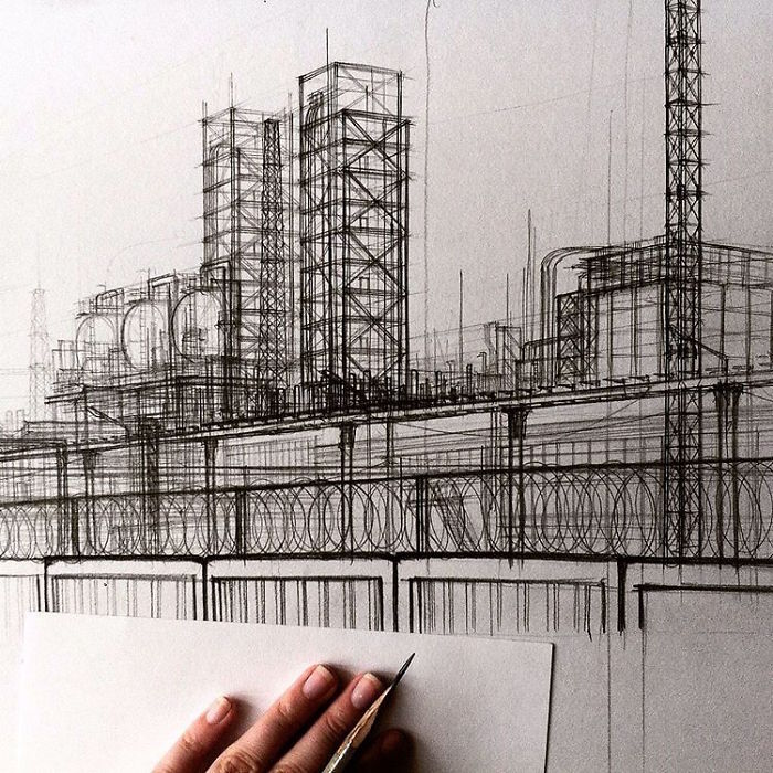 Sketch Of A Factory