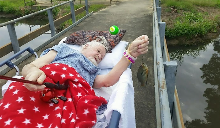 Final Catch. Dying Vietnam Veteran Fulfills His Last Wish By Being Wheeled To Pond In His Hospital Bed To Go Fishing