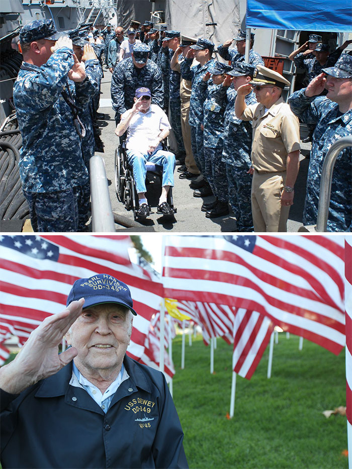 Touching Moment: Crew Stand And Salute Dying Pearl Harbor Sailor As He Is Granted Final Wish To Board The Dewey Again
