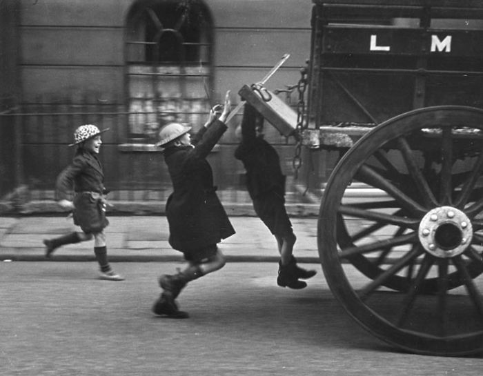 Young Boys Hitch A Ride, London, 1941