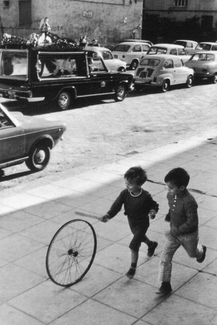 Children Playing With A Bike Wheel, Palermo, 1971