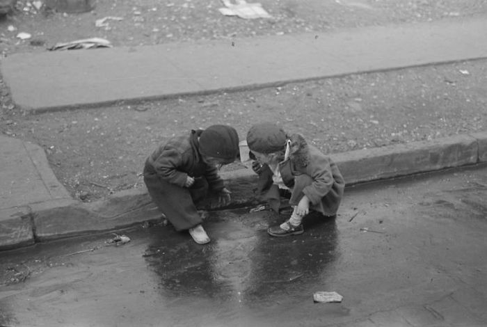 Children Play In The Gutter In The Southern Section Of The Bronx During The Great Depression, New York, 1936