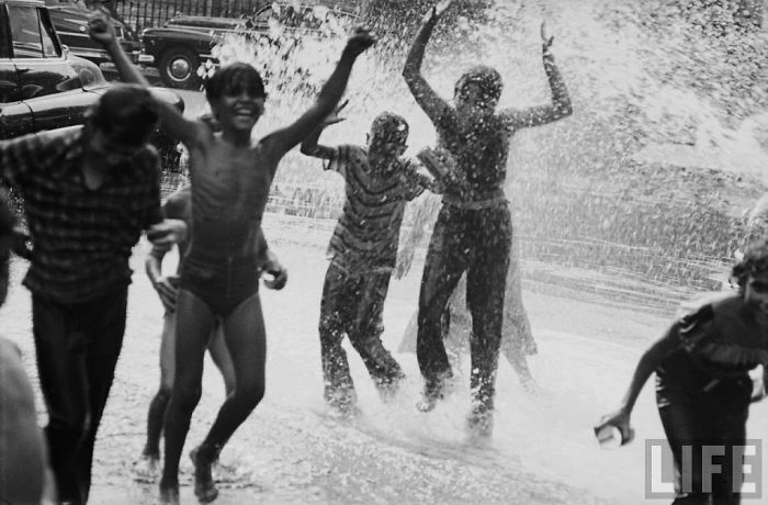Kids Playing In Water After Busting A Hydrant, New York, 1953