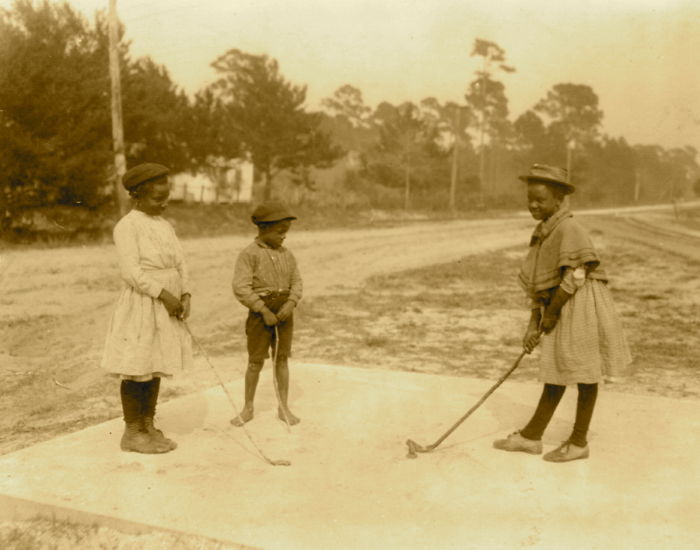 Three Children Playing Golf With Clubs Made Of Sticks, 1905