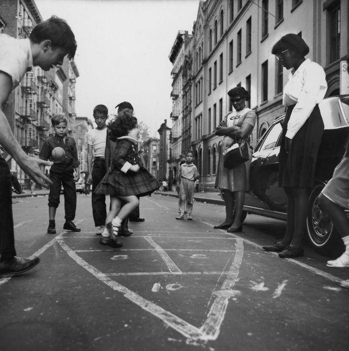 A View Of Children Playing Hopscotch In The Street In Spanish Harlem, 1965