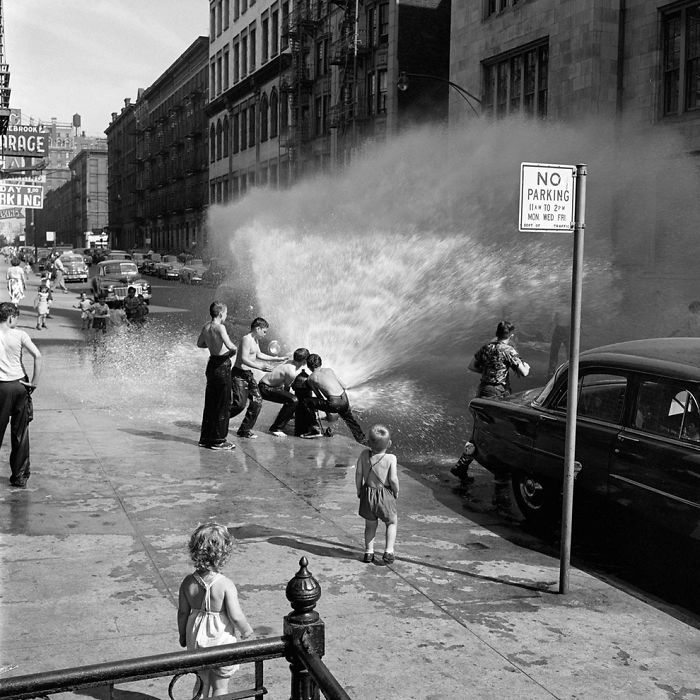 Kids Playing In A Fire Hydrant, New York, 1954