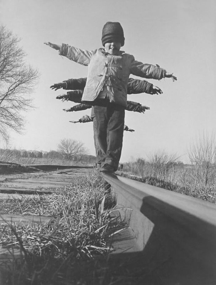Children Balance On Rail In South Dakota, 1959