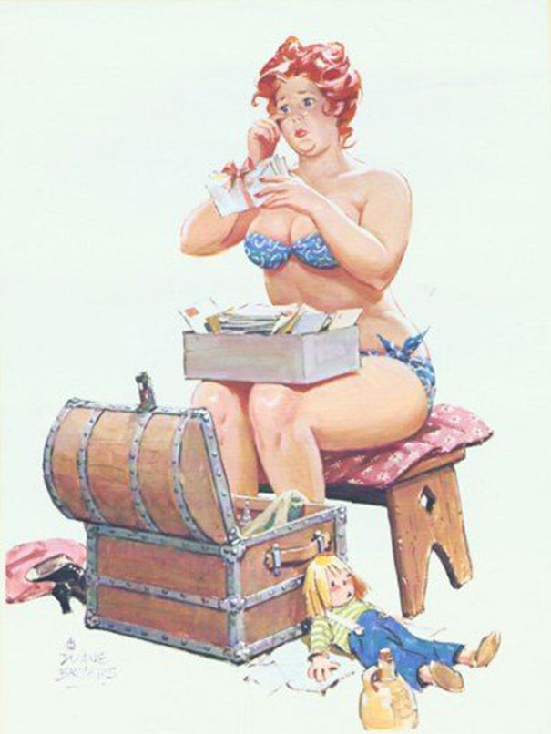 illustration of a plus-size girl reading letters from the box