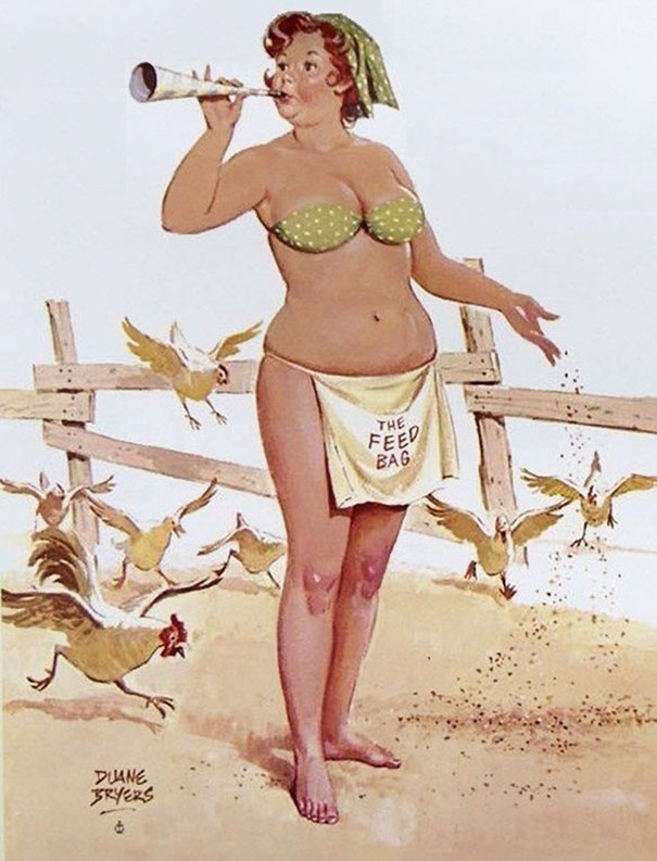illustration of a plus-size girl feeding the birds