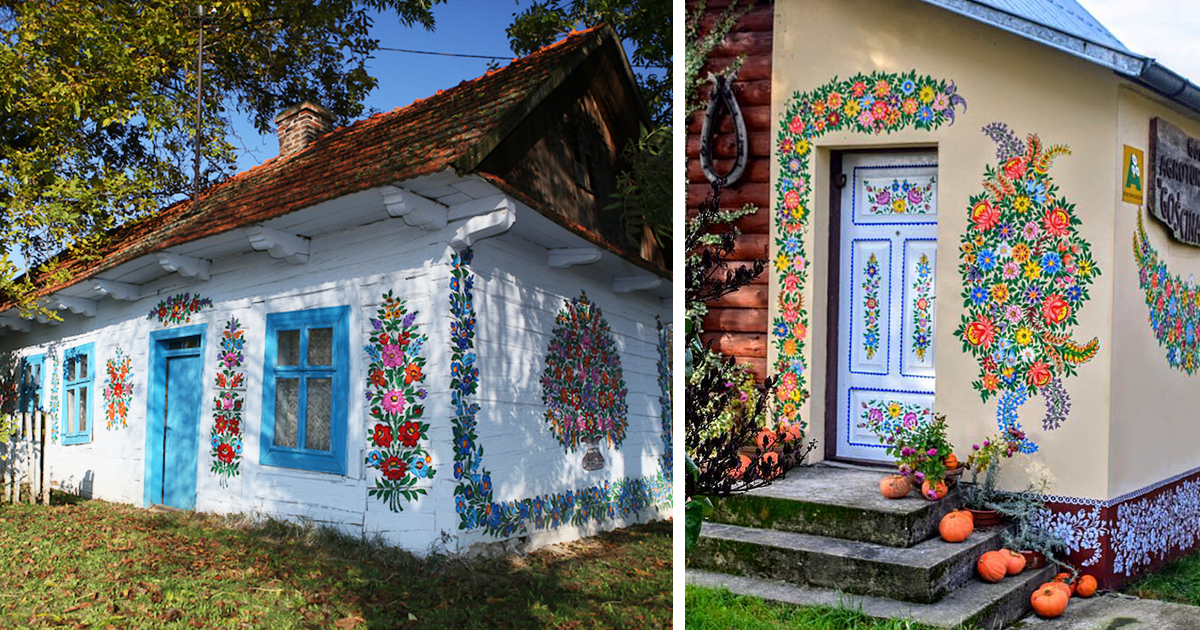 Little Polish Village Where Everything Is Covered In Colorful Flower  Paintings | Bored Panda