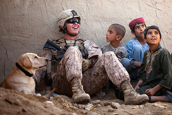 U.S. Marine Corps Lance Cpl. Isaiah Schult, An Improvised Explosive Device Dog Handler, Jokes With Afghan Children