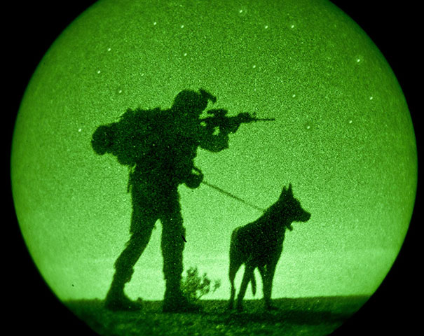 Kally Works With His Partner, Lance Cpl. Sam Enriquez, During A Night Training Operation